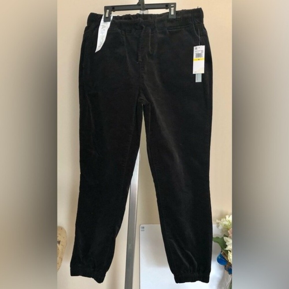 TINSELTOWN, JUNIOR'S VELVET BLACK DRAWSTRING JOGGER PANTS SIZE M HIGH RISE
